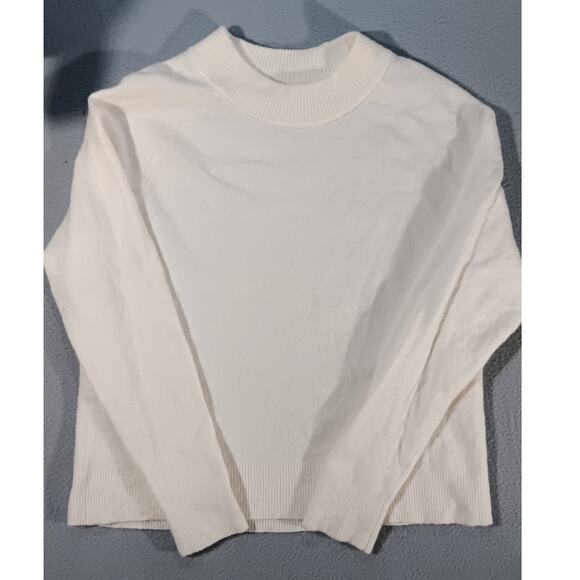 Athleta Merino Wool Mock Neck Sweater Women’s Medium Cream White Minimalist - Picture 1 of 6